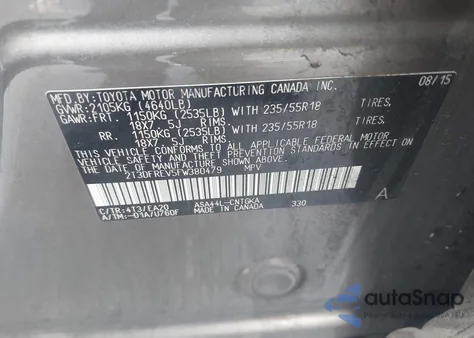 2015 Toyota Rav4 Limited z USA, uszkodzony, nr VIN 2T3DFREV5FW380479